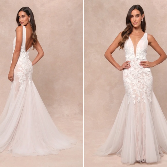 LULUS Bridal Wedding Elegant Sophisticated Sexy Floral Mermaid Trumpet Gown - Picture 1 of 8